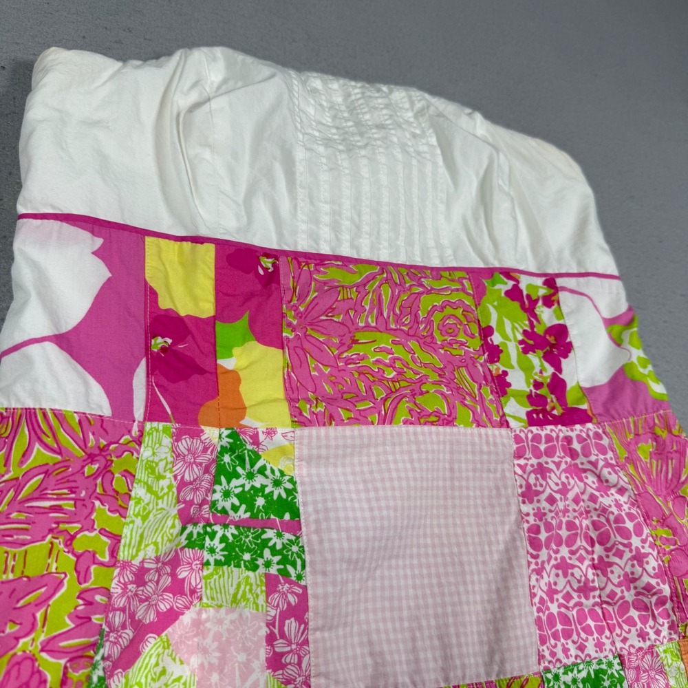 Vintage Lilly Pulitzer Strapless Patchwork Shift Bow Back Dress Size 8